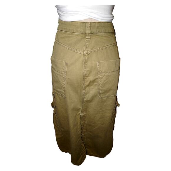 Y2K Carpenter Utility Cargo Midi Skirt Khaki Women’s Size 12 Workwear Streetwear - Picture 2 of 6